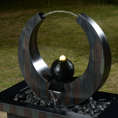 79532-Q-BK -  Outdoor Metal Fountain with LED Lights - Rusty Gray HI-LINE GIFT