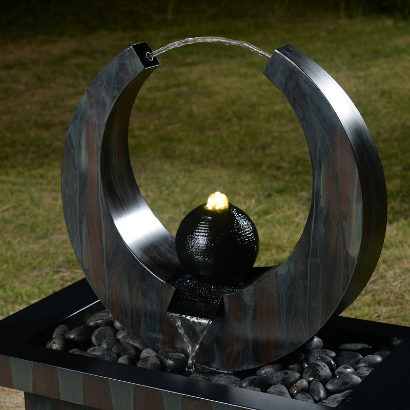 79532-Q-BK -  Outdoor Metal Fountain with LED Lights - Rusty Gray HI-LINE GIFT