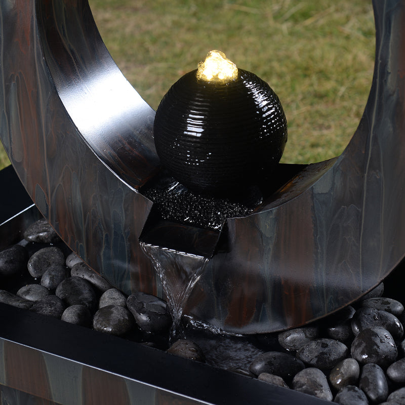 79532-Q-BK -  Outdoor Metal Fountain with LED Lights - Rusty Gray HI-LINE GIFT