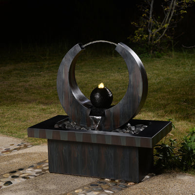 79532-Q-BK -  Outdoor Metal Fountain with LED Lights - Rusty Gray HI-LINE GIFT