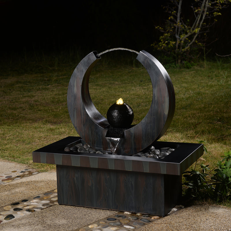 79532-Q-BK -  Outdoor Metal Fountain with LED Lights - Rusty Gray HI-LINE GIFT