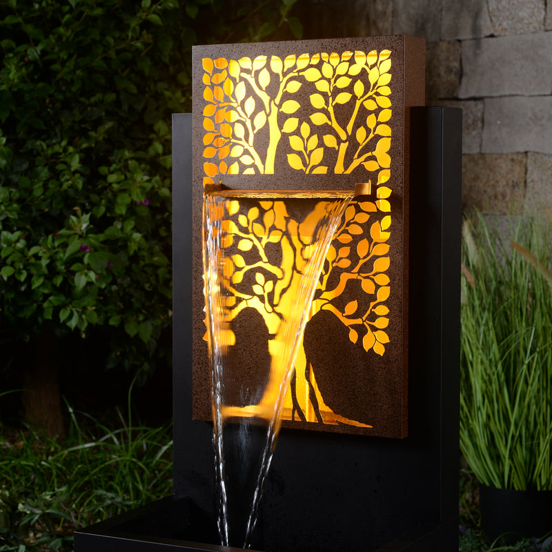 79532-S-BR -  Serenity Grove - Outdoor Metal Square Tree Hollow Fountain HI-LINE GIFT