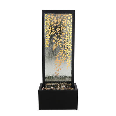 79532-T-BK -  Enchanting Reflections - Outdoor Metal Leaves Mirror Fountain HI-LINE GIFT