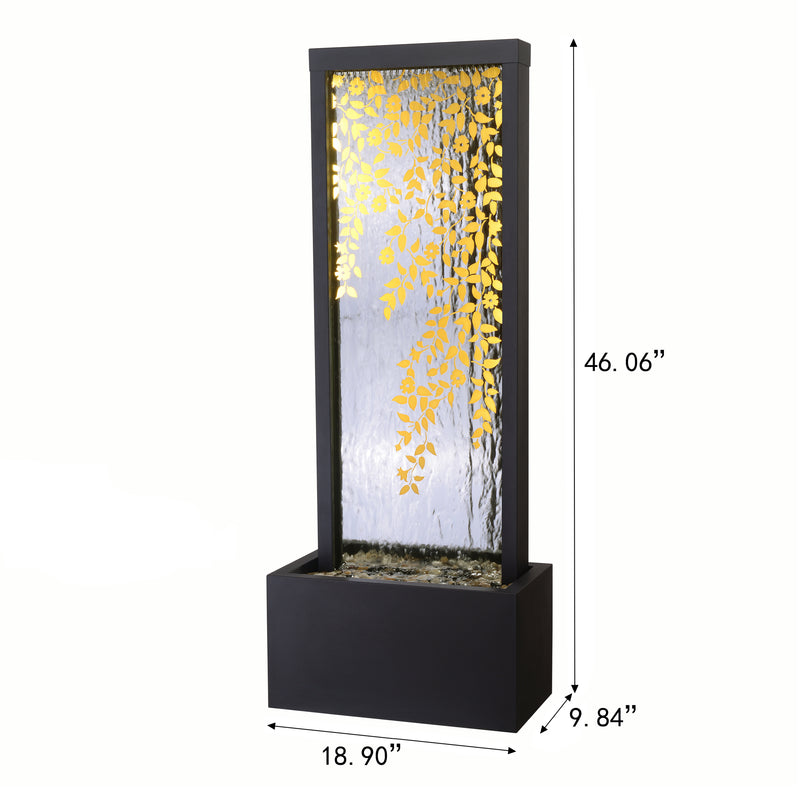 79532-T-BK -  Enchanting Reflections - Outdoor Metal Leaves Mirror Fountain HI-LINE GIFT