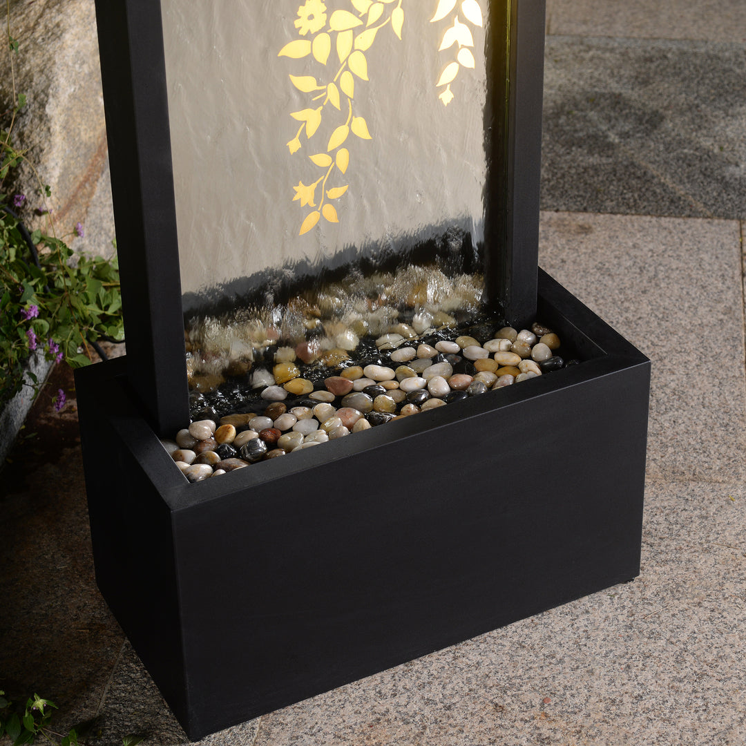 79532-T-BK -  Enchanting Reflections - Outdoor Metal Leaves Mirror Fountain HI-LINE GIFT