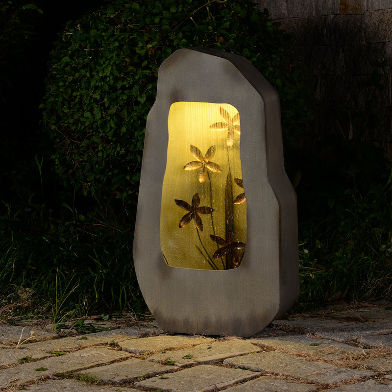 79532-W-GY - Gray Zinc Fountain with 42 Warm White LEDs - Outdoor Hi-Line Gift Ltd.