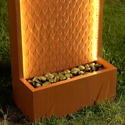 79532-Z-BR - Rustic Zinc Metal Waterfall Fountain with LED Lighting - Outdoors Hi-Line Gift Ltd.
