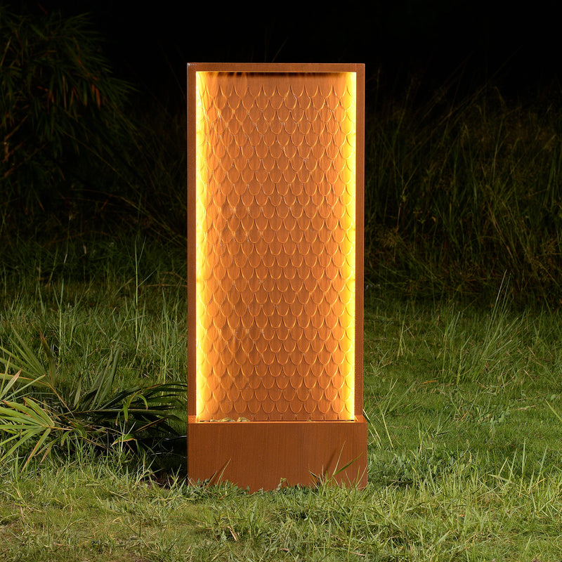 79532-Z-BR - Rustic Zinc Metal Waterfall Fountain with LED Lighting - Outdoors Hi-Line Gift Ltd.