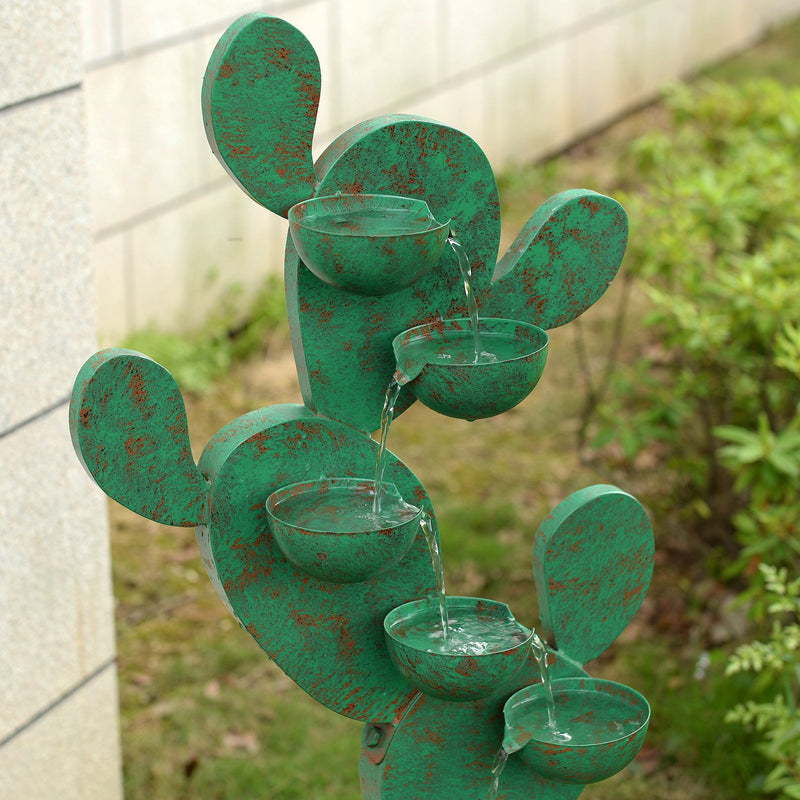 79533-B - Metal Cactus Fountain with River Stones - Outdoor Hi-Line Gift Ltd.