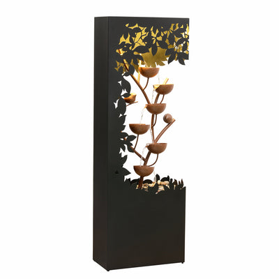79533-D-BK - Black LED Fountain with Hollowed Flower & Bowl Design - Outdoor Hi-Line Gift Ltd.