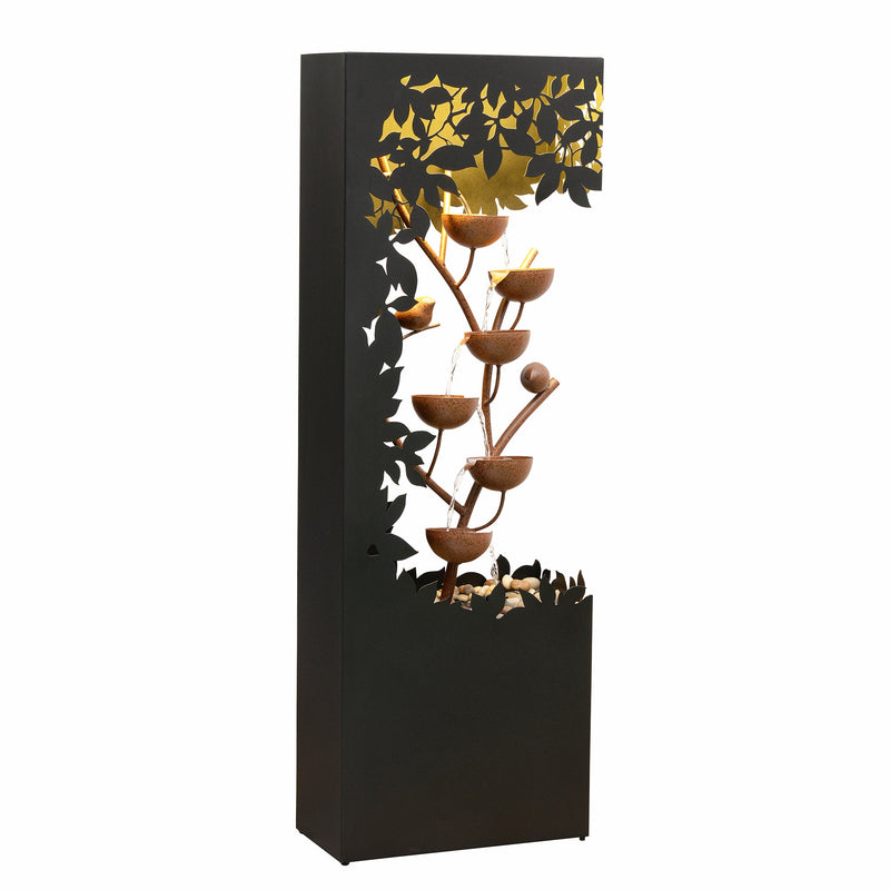 79533-D-BK - Black LED Fountain with Hollowed Flower & Bowl Design - Outdoor Hi-Line Gift Ltd.