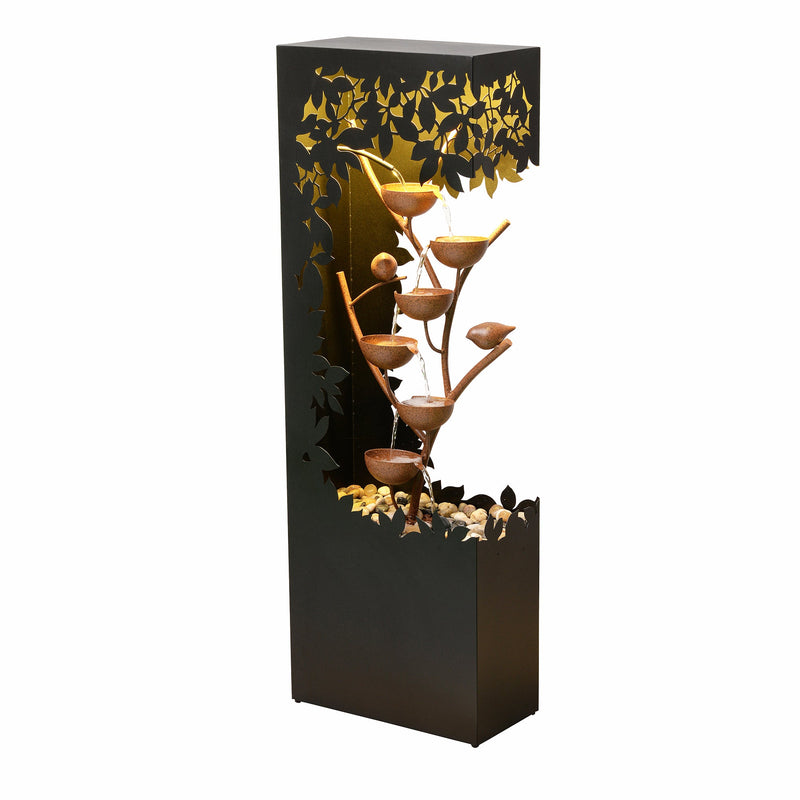79533-D-BK - Black LED Fountain with Hollowed Flower & Bowl Design - Outdoor Hi-Line Gift Ltd.