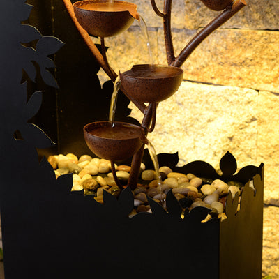 79533-D-BK - Black LED Fountain with Hollowed Flower & Bowl Design - Outdoor Hi-Line Gift Ltd.