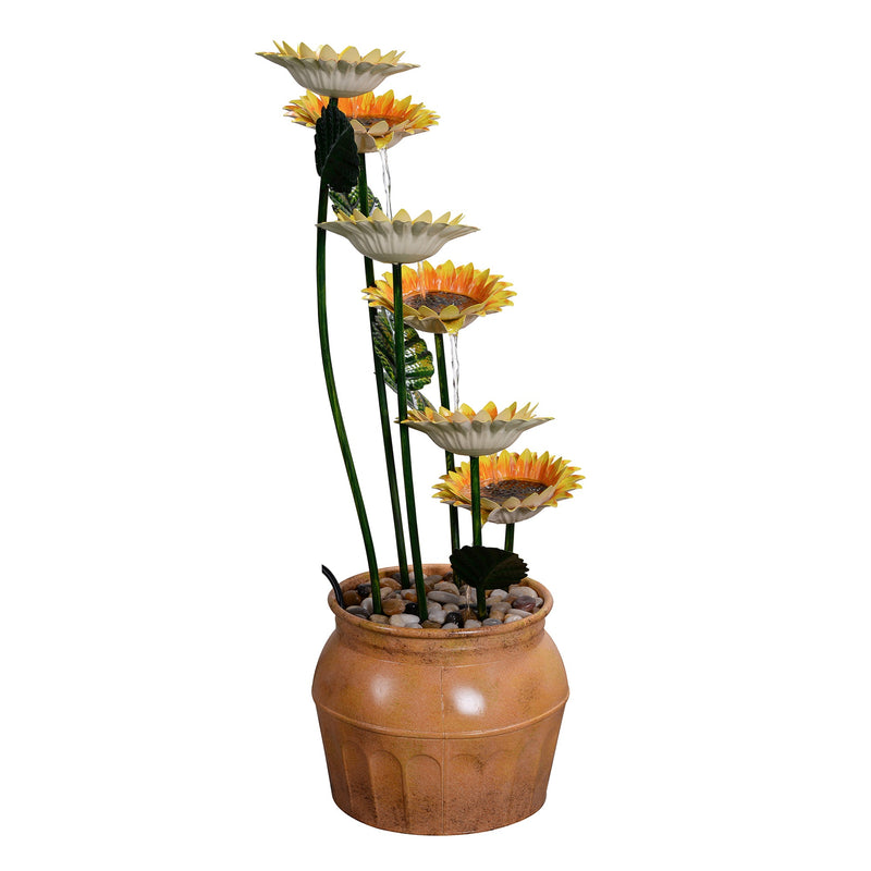79533-E - Sunflower Metal Fountain with Galvanized Finish - Outdoor Hi-Line Gift Ltd.