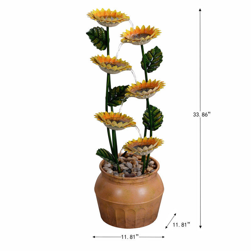 79533-E - Sunflower Metal Fountain with Galvanized Finish - Outdoor Hi-Line Gift Ltd.