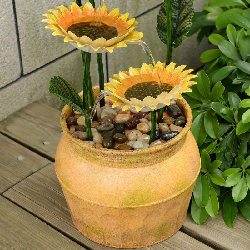 79533-E - Sunflower Metal Fountain with Galvanized Finish - Outdoor Hi-Line Gift Ltd.