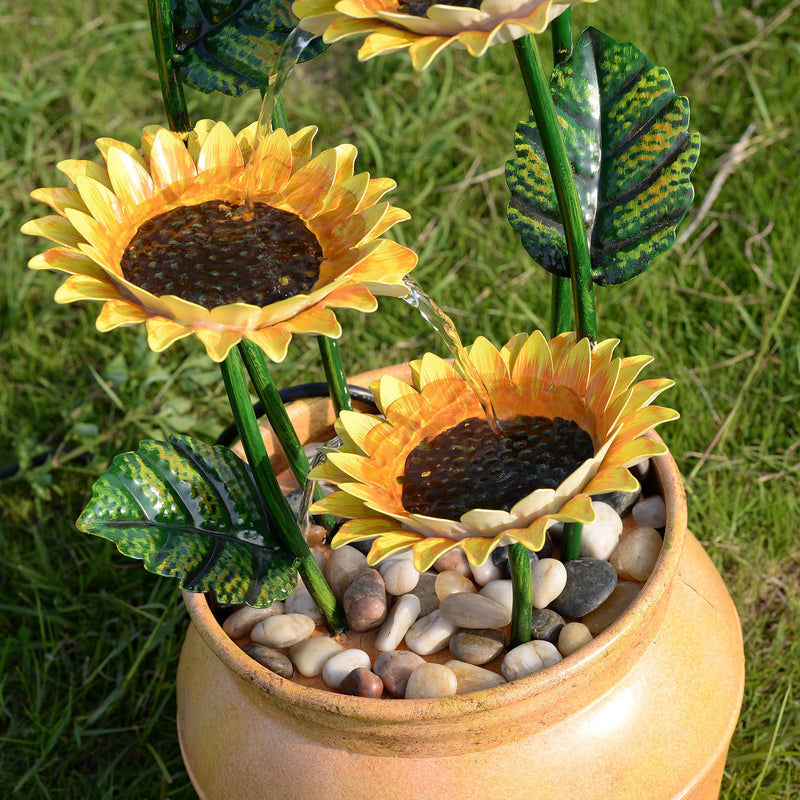 79533-E - Sunflower Metal Fountain with Galvanized Finish - Outdoor Hi-Line Gift Ltd.