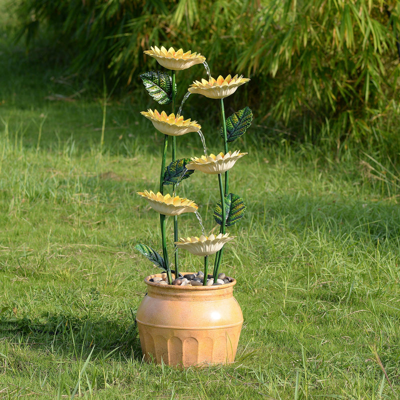 79533-E - Sunflower Metal Fountain with Galvanized Finish - Outdoor Hi-Line Gift Ltd.
