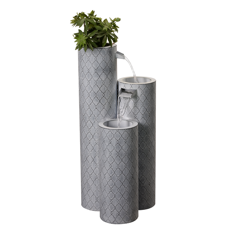 79533-G - Round 3 Tier Metal Fountain with Planter and LED Lights - Outdoor Hi-Line Gift Ltd.
