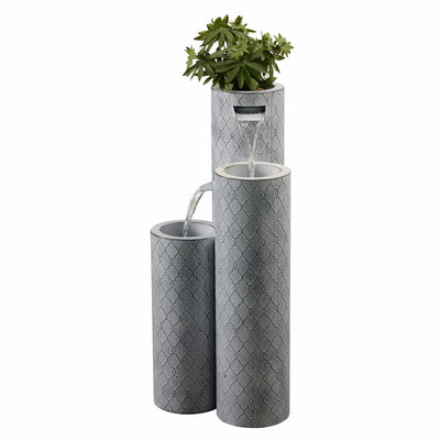79533-G - Round 3 Tier Metal Fountain with Planter and LED Lights - Outdoor Hi-Line Gift Ltd.