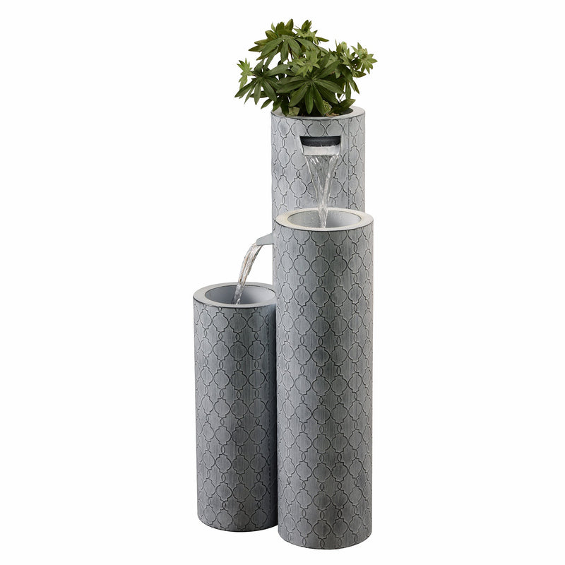 79533-G - Round 3 Tier Metal Fountain with Planter and LED Lights - Outdoor Hi-Line Gift Ltd.