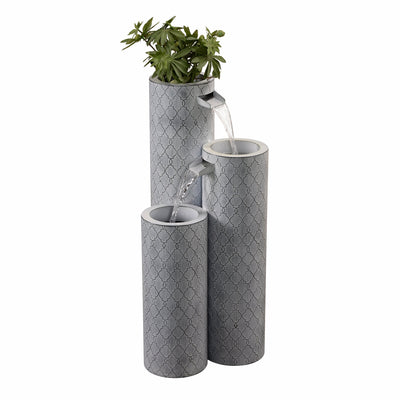 79533-G - Round 3 Tier Metal Fountain with Planter and LED Lights - Outdoor Hi-Line Gift Ltd.