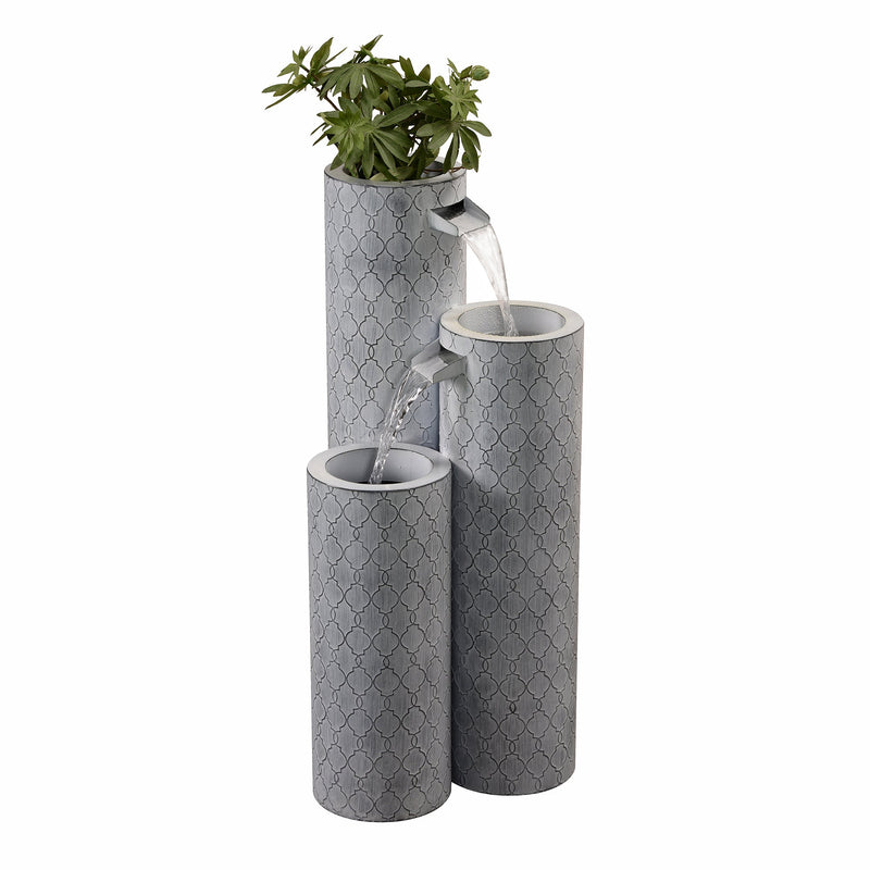 79533-G - Round 3 Tier Metal Fountain with Planter and LED Lights - Outdoor Hi-Line Gift Ltd.