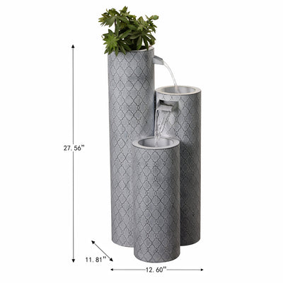 79533-G - Round 3 Tier Metal Fountain with Planter and LED Lights - Outdoor Hi-Line Gift Ltd.