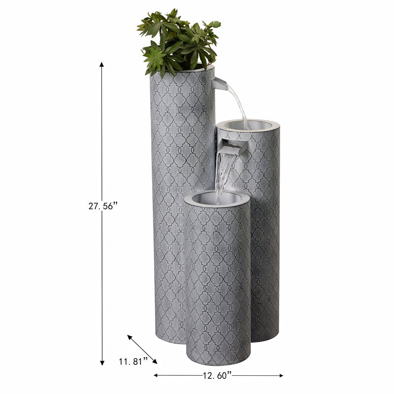 79533-G - Round 3 Tier Metal Fountain with Planter and LED Lights - Outdoor Hi-Line Gift Ltd.