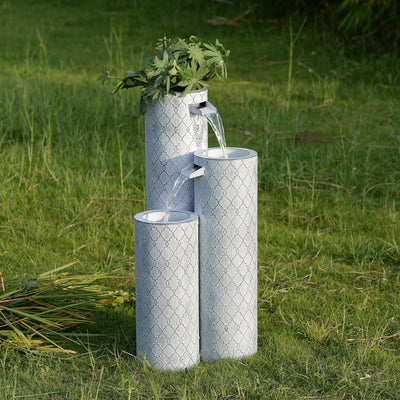 79533-G - Round 3 Tier Metal Fountain with Planter and LED Lights - Outdoor Hi-Line Gift Ltd.