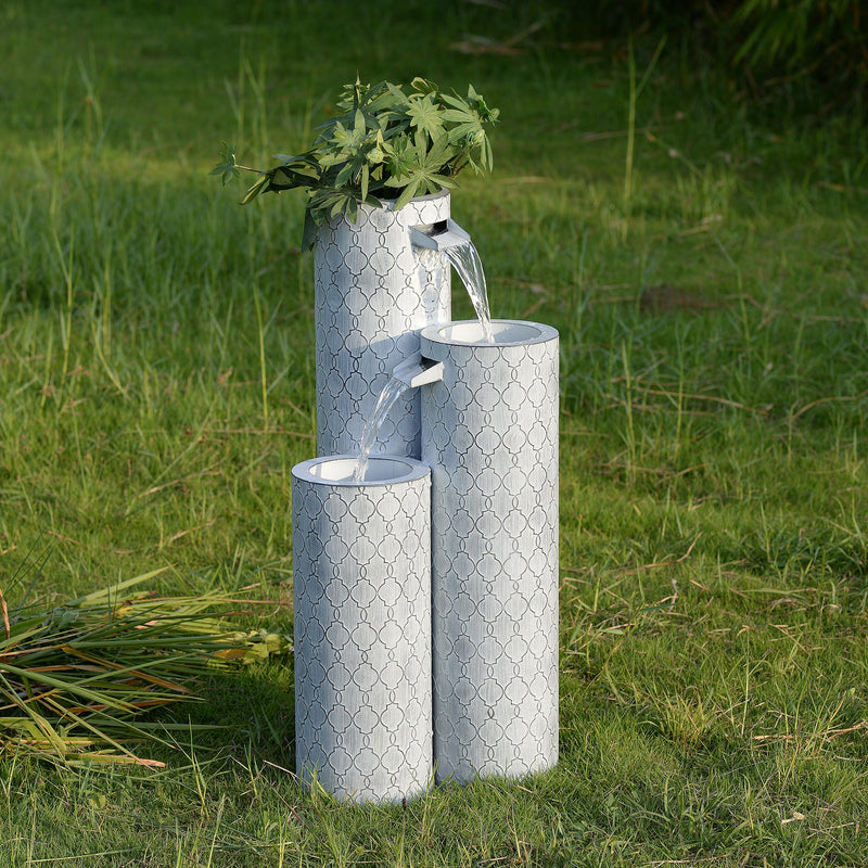 79533-G - Round 3 Tier Metal Fountain with Planter and LED Lights - Outdoor Hi-Line Gift Ltd.