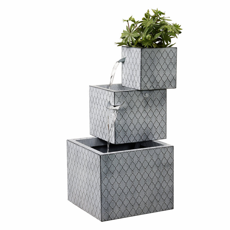 79533-H - Rectangle 3 Tier Metal Fountain with Planter and LED Lights - Outdoor Hi-Line Gift Ltd.