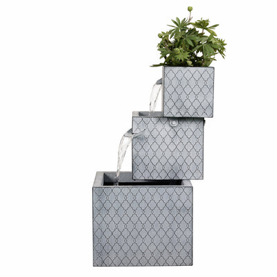 79533-H - Rectangle 3 Tier Metal Fountain with Planter and LED Lights - Outdoor Hi-Line Gift Ltd.