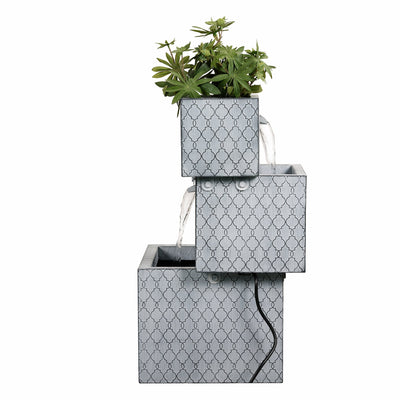 79533-H - Rectangle 3 Tier Metal Fountain with Planter and LED Lights - Outdoor Hi-Line Gift Ltd.