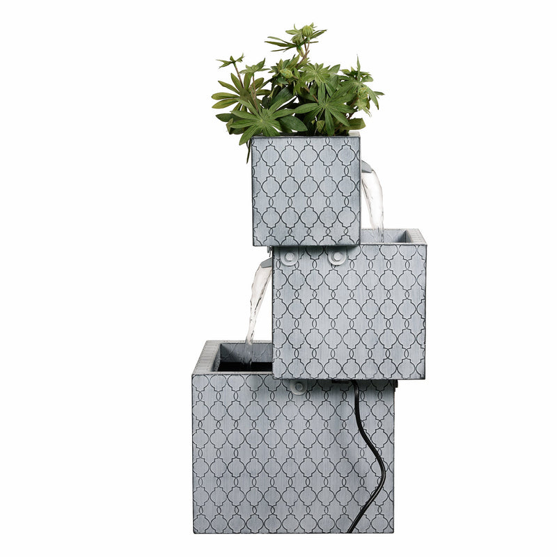79533-H - Rectangle 3 Tier Metal Fountain with Planter and LED Lights - Outdoor Hi-Line Gift Ltd.