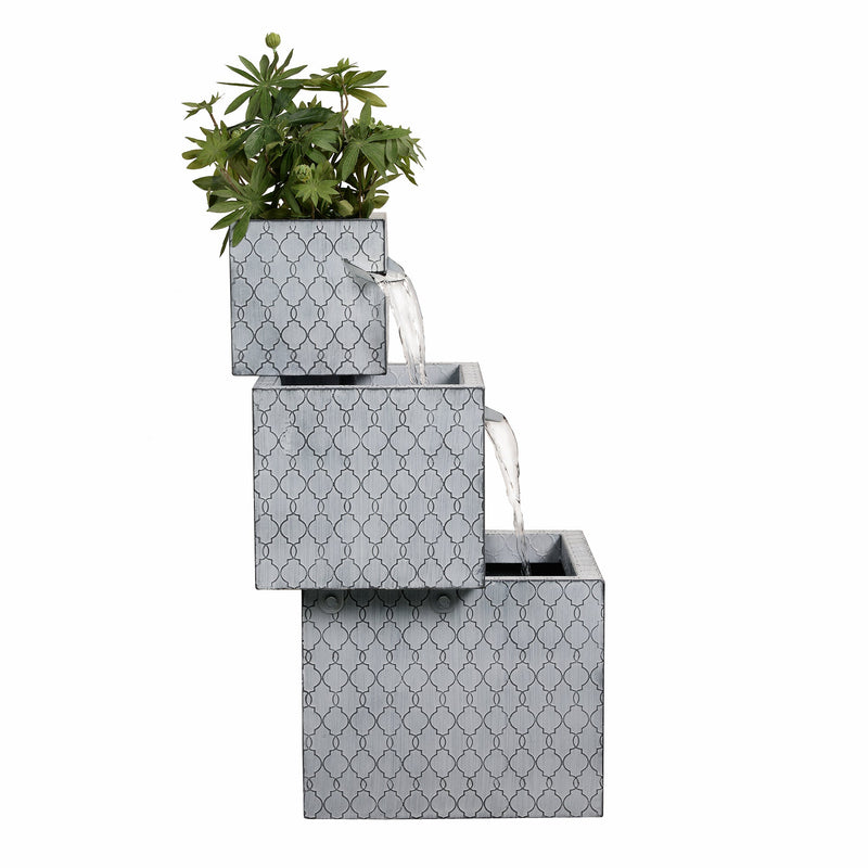 79533-H - Rectangle 3 Tier Metal Fountain with Planter and LED Lights - Outdoor Hi-Line Gift Ltd.