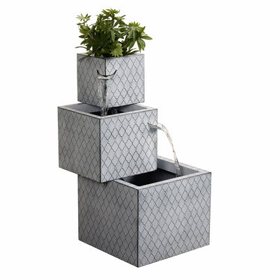 79533-H - Rectangle 3 Tier Metal Fountain with Planter and LED Lights - Outdoor Hi-Line Gift Ltd.