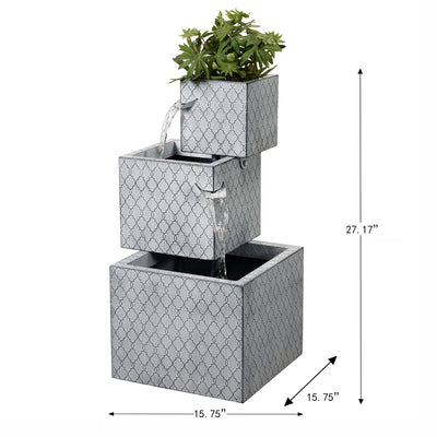 79533-H - Rectangle 3 Tier Metal Fountain with Planter and LED Lights - Outdoor Hi-Line Gift Ltd.