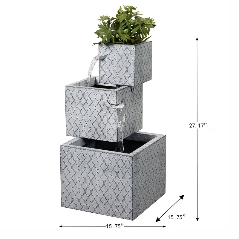 79533-H - Rectangle 3 Tier Metal Fountain with Planter and LED Lights - Outdoor Hi-Line Gift Ltd.