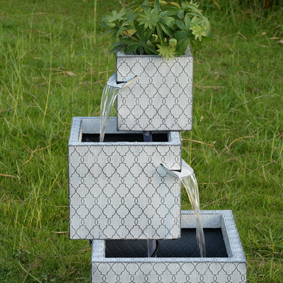 79533-H - Rectangle 3 Tier Metal Fountain with Planter and LED Lights - Outdoor Hi-Line Gift Ltd.