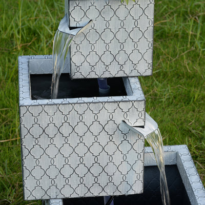 79533-H - Rectangle 3 Tier Metal Fountain with Planter and LED Lights - Outdoor Hi-Line Gift Ltd.