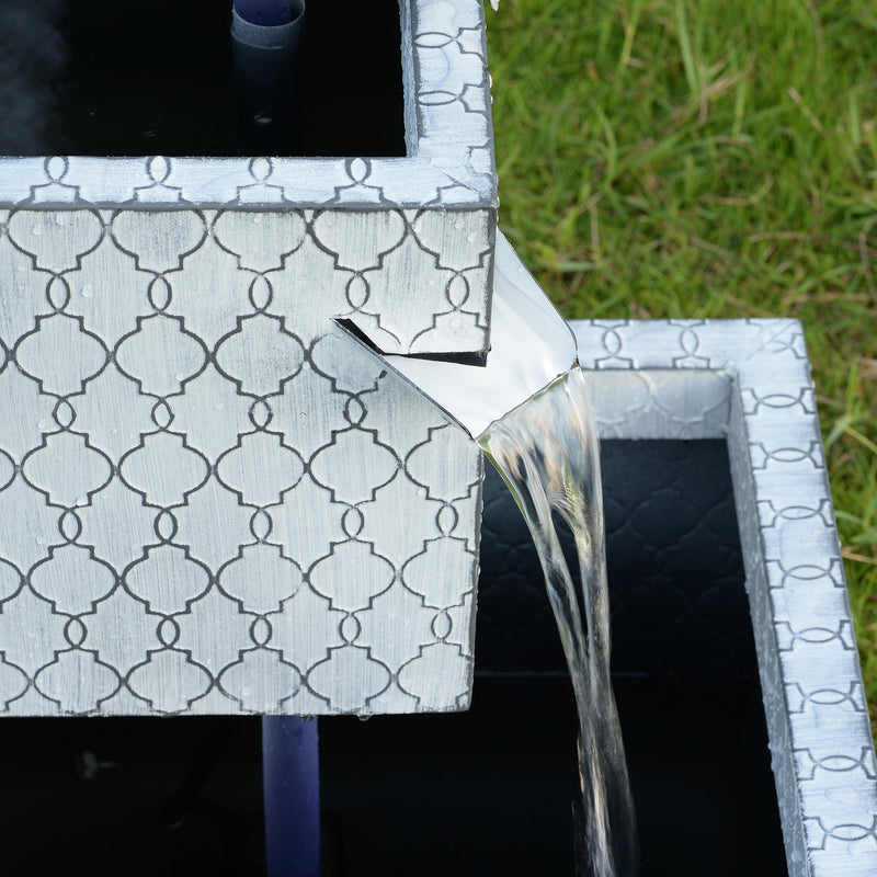 79533-H - Rectangle 3 Tier Metal Fountain with Planter and LED Lights - Outdoor Hi-Line Gift Ltd.