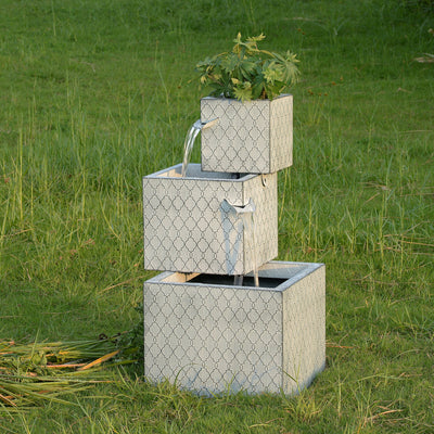 79533-H - Rectangle 3 Tier Metal Fountain with Planter and LED Lights - Outdoor Hi-Line Gift Ltd.