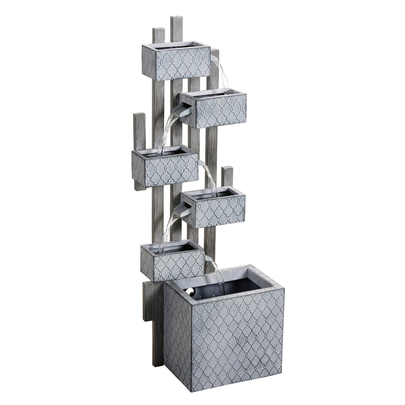 79533-I - Six-Box Metal Water Fountain with LED Lights and Planter Hi-Line Gift Ltd.