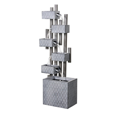 79533-I - Six-Box Metal Water Fountain with LED Lights and Planter Hi-Line Gift Ltd.