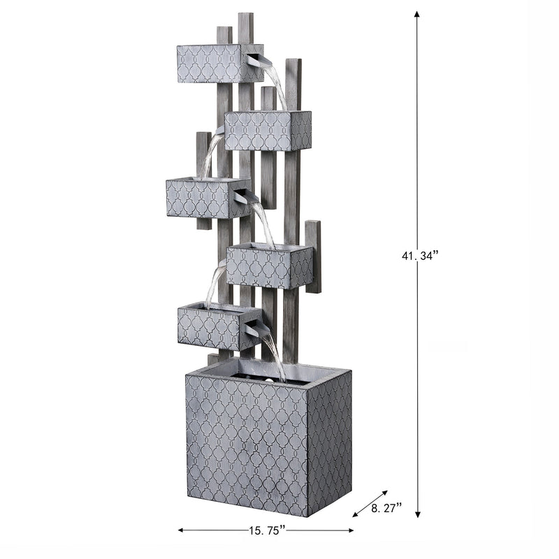79533-I - Six-Box Metal Water Fountain with LED Lights and Planter Hi-Line Gift Ltd.