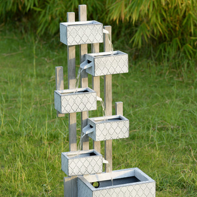 79533-I - Six-Box Metal Water Fountain with LED Lights and Planter Hi-Line Gift Ltd.