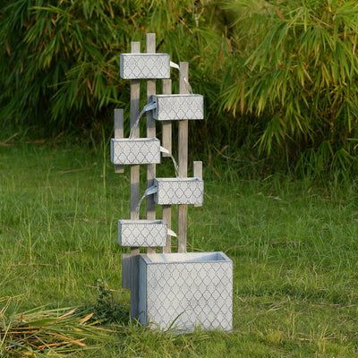 79533-I - Six-Box Metal Water Fountain with LED Lights and Planter Hi-Line Gift Ltd.