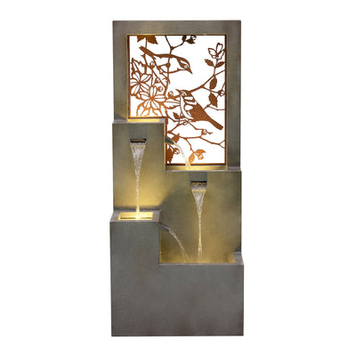 79533-J - Metal Water Fountain with Bird Design and LED Lights - Outdoor Hi-Line Gift Ltd.