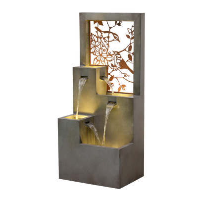 79533-J - Metal Water Fountain with Bird Design and LED Lights - Outdoor Hi-Line Gift Ltd.